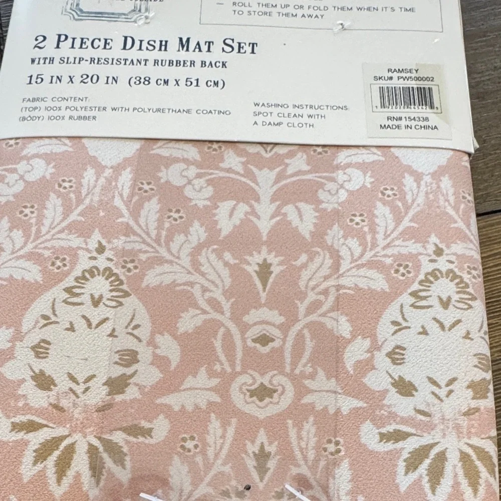 Pink Floral 2-Piece Dish Mat Set